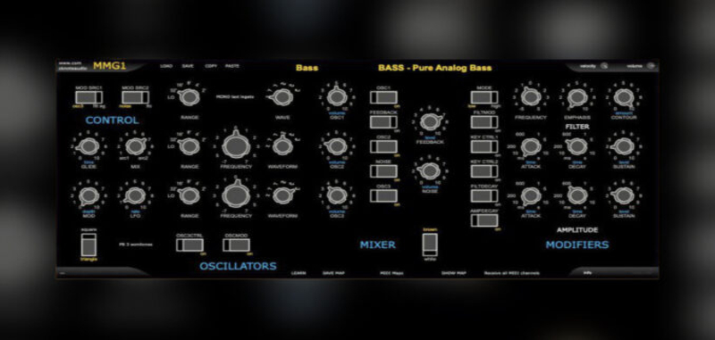 SKnote MMG1 plugin, a polyphonic emulation of the Minimoog Synthesizer