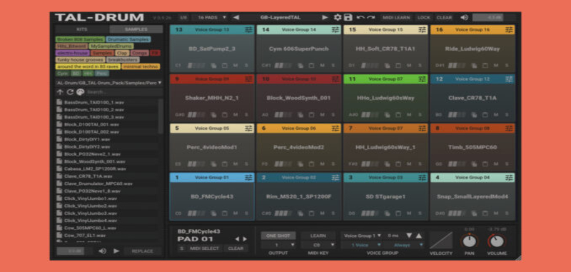 TAL-Software TAL-DRUM, a new easy-to-use gimmick-free drum sampler plugin
