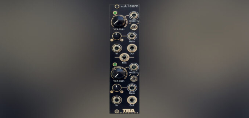 Teia Synthesizers vcA Team, a dual VCA module with dynamic expression control